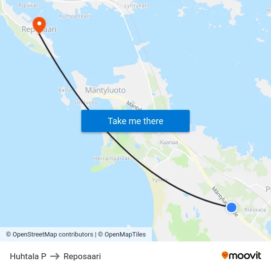 Huhtala P to Reposaari map