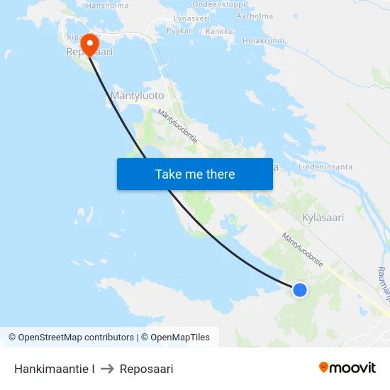 Hankimaantie I to Reposaari map