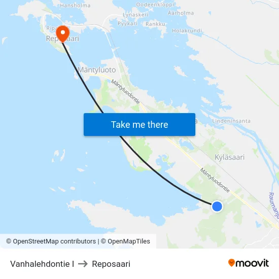 Vanhalehdontie I to Reposaari map