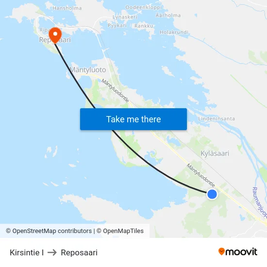 Kirsintie I to Reposaari map