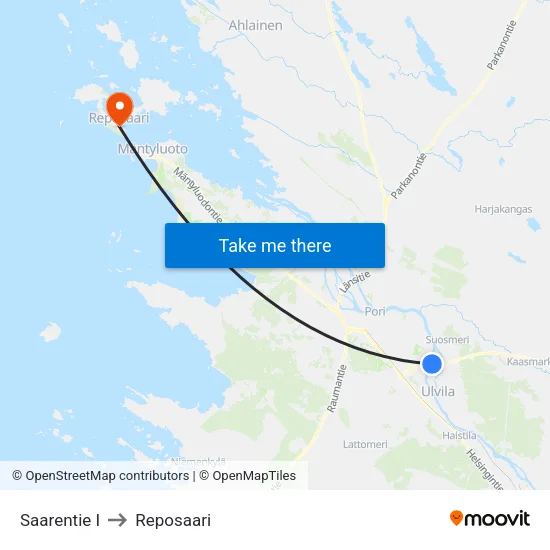 Saarentie I to Reposaari map