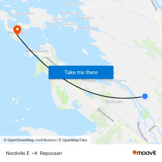 Nordviiki E to Reposaari map