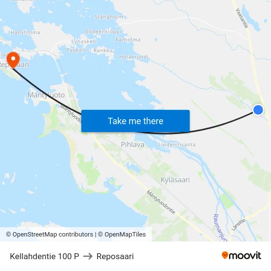Kellahdentie 100 P to Reposaari map