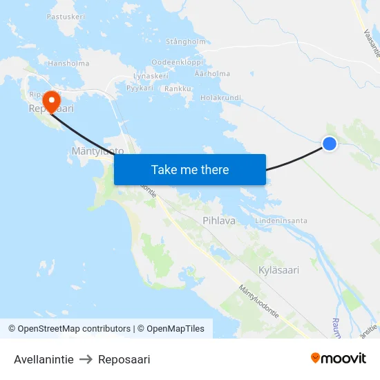 Avellanintie to Reposaari map