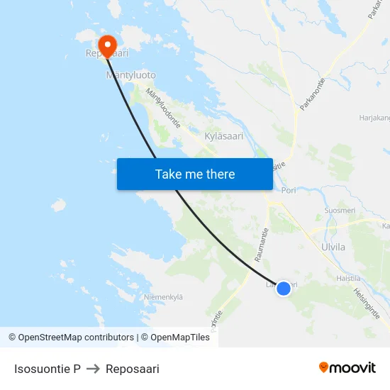 Isosuontie P to Reposaari map