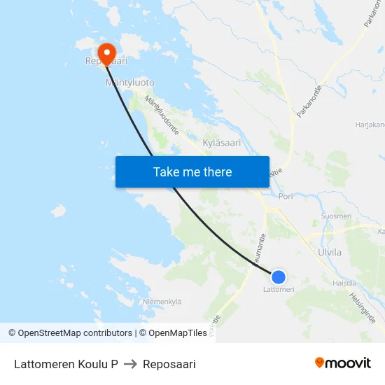 Lattomeren Koulu P to Reposaari map