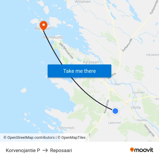 Korvenojantie P to Reposaari map