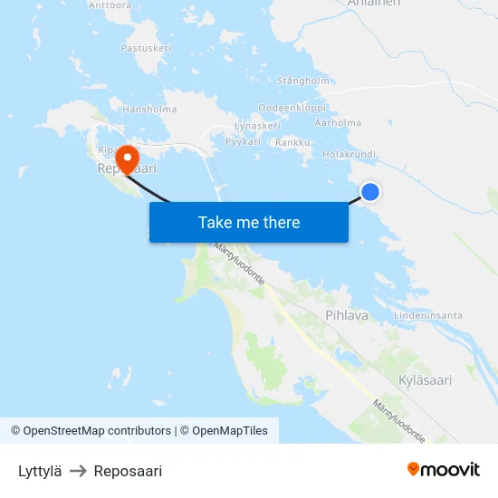 Lyttylä to Reposaari map