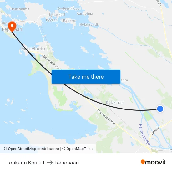 Toukarin Koulu I to Reposaari map