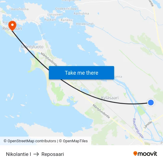 Nikolantie I to Reposaari map