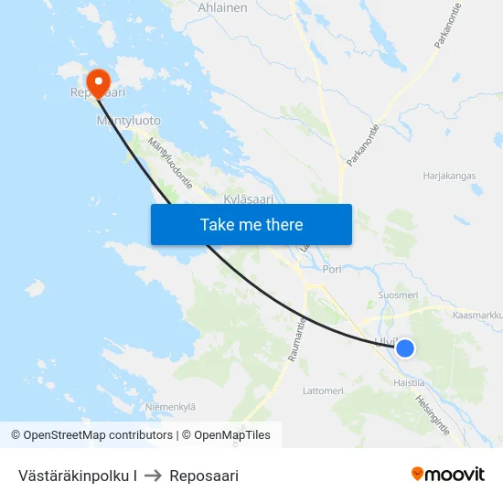 Västäräkinpolku I to Reposaari map