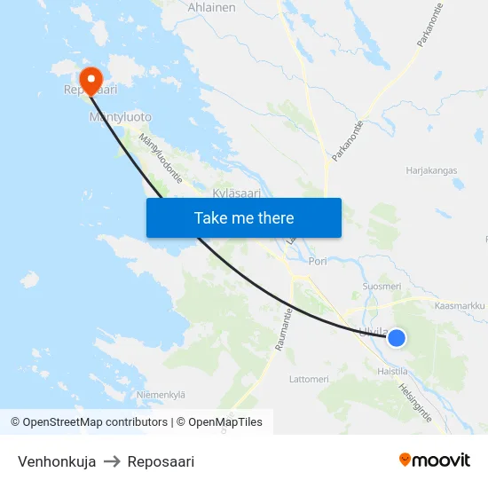 Venhonkuja to Reposaari map