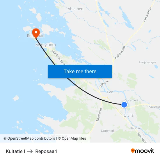 Kultatie I to Reposaari map