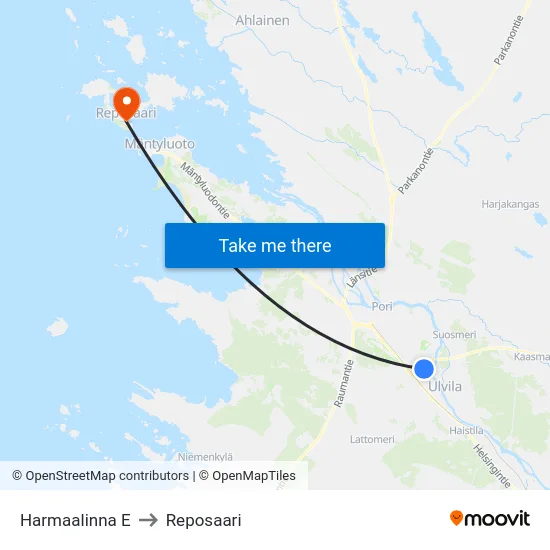Harmaalinna E to Reposaari map