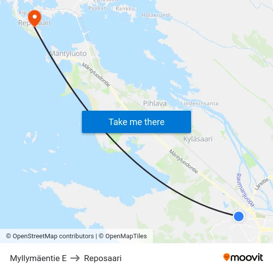 Myllymäentie E to Reposaari map