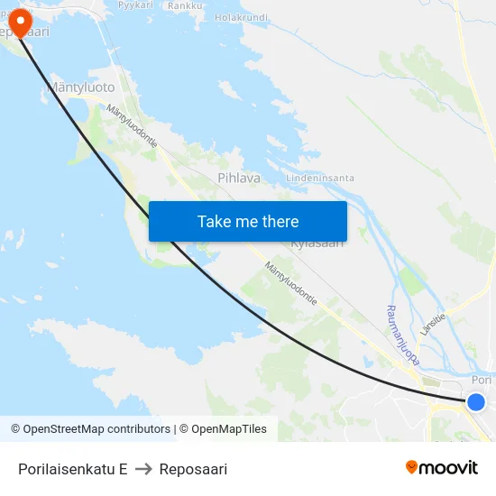 Porilaisenkatu E to Reposaari map