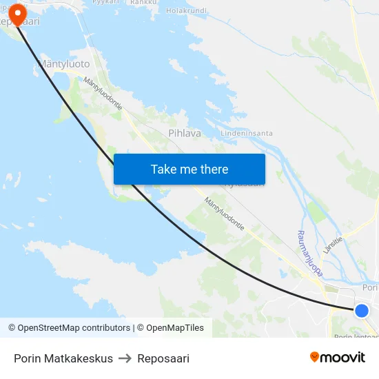 Porin Matkakeskus to Reposaari map