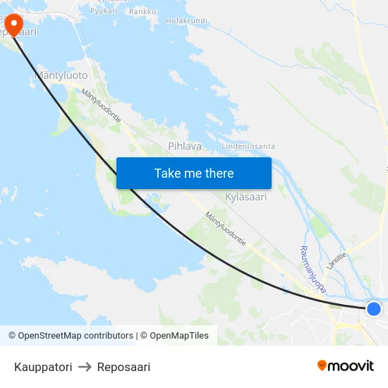 Kauppatori to Reposaari map