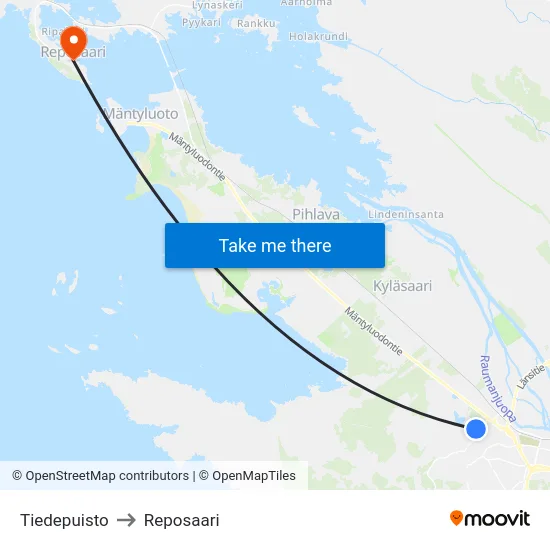 Tiedepuisto to Reposaari map