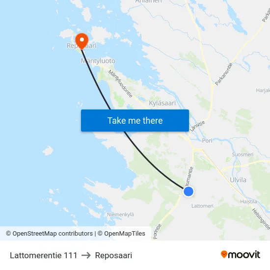 Lattomerentie 111 to Reposaari map
