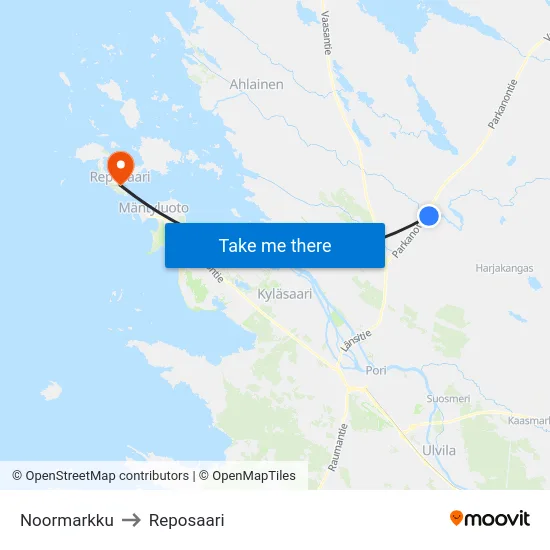 Noormarkku to Reposaari map