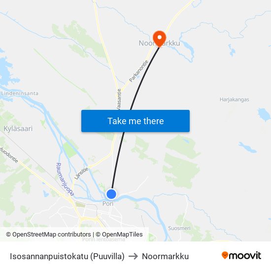 Isosannanpuistokatu (Puuvilla) to Noormarkku map