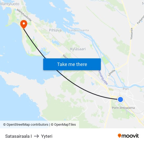 Satasairaala I to Yyteri map