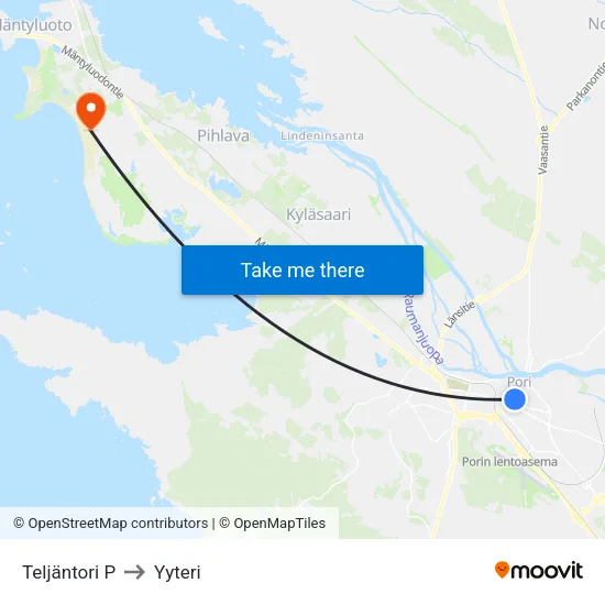 Teljäntori P to Yyteri map