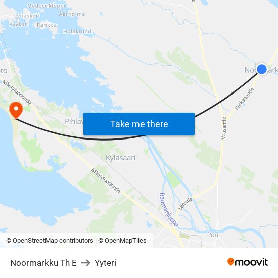 Noormarkku Th E to Yyteri map