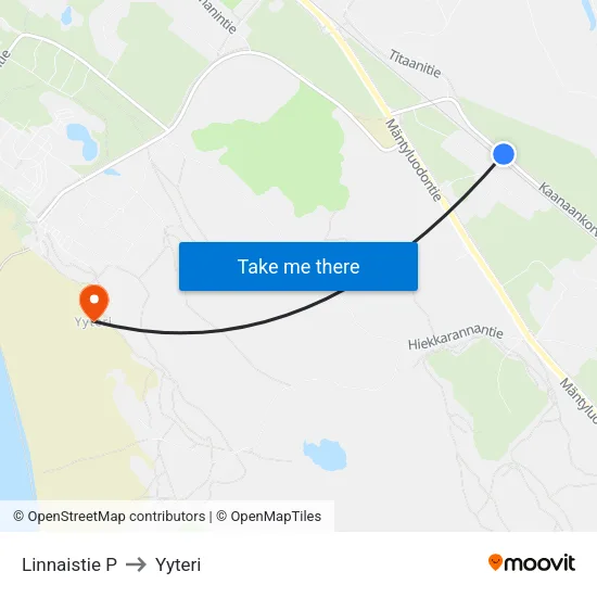 Linnaistie P to Yyteri map