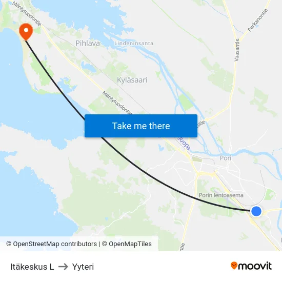 Itäkeskus L to Yyteri map