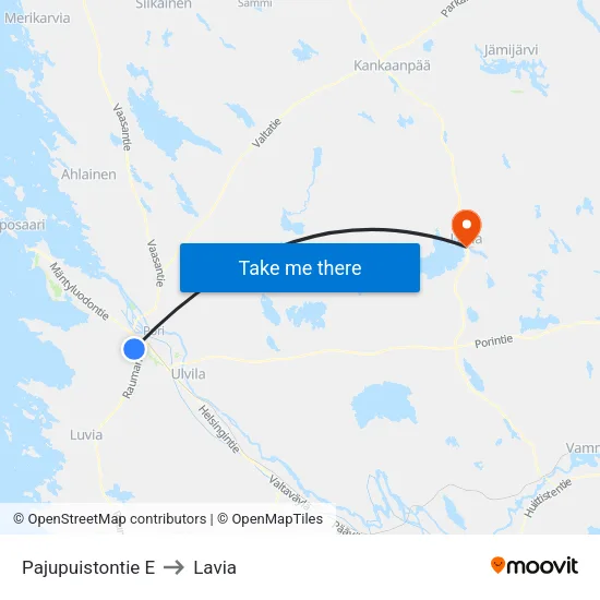 Pajupuistontie E to Lavia map