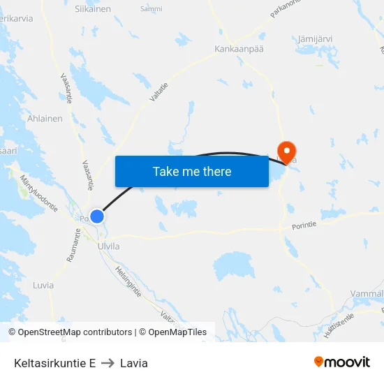 Keltasirkuntie E to Lavia map