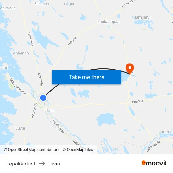 Lepakkotie L to Lavia map