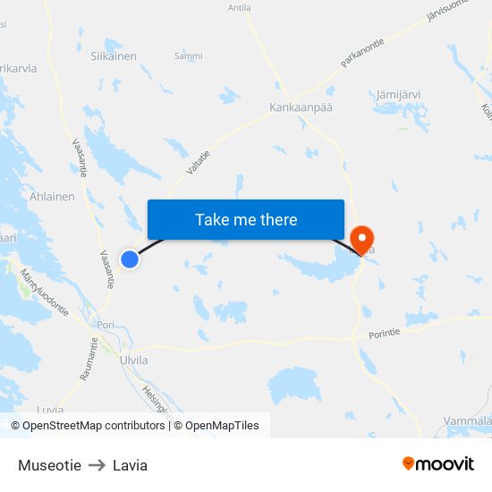 Museotie to Lavia map