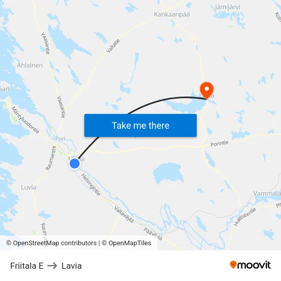 Friitala E to Lavia map