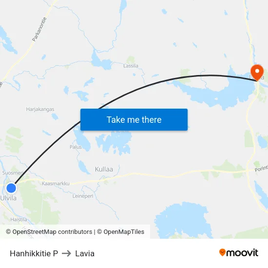 Hanhikkitie P to Lavia map