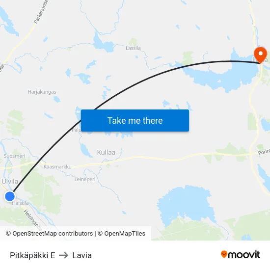 Pitkäpäkki E to Lavia map