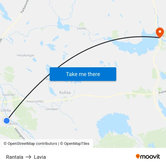 Rantala to Lavia map