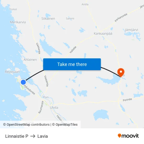 Linnaistie P to Lavia map