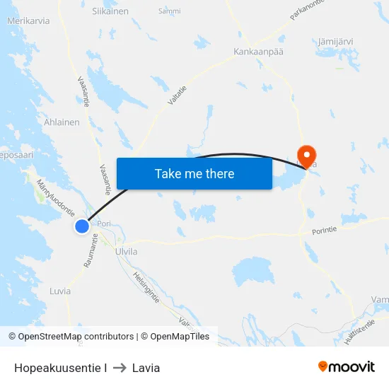 Hopeakuusentie I to Lavia map