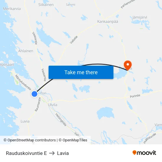 Rauduskoivuntie E to Lavia map