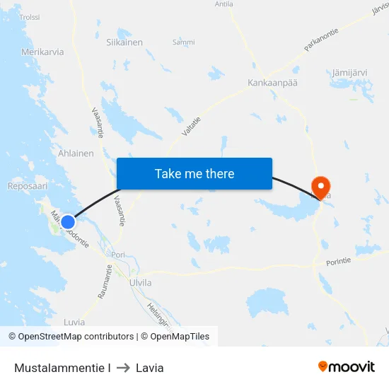 Mustalammentie I to Lavia map