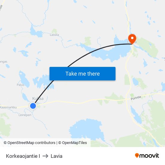 Korkeaojantie I to Lavia map