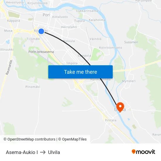 Asema-Aukio I to Ulvila map