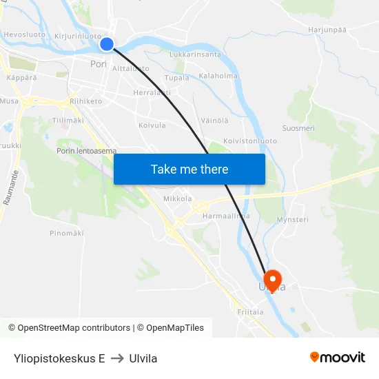 Yliopistokeskus E to Ulvila map