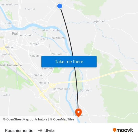 Ruosniementie I to Ulvila map