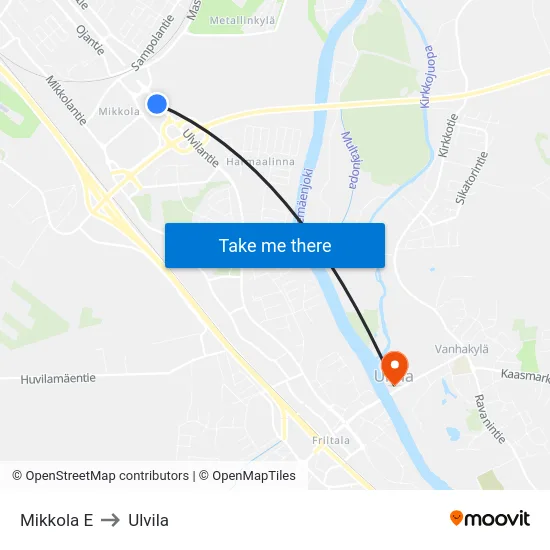 Mikkola E to Ulvila map