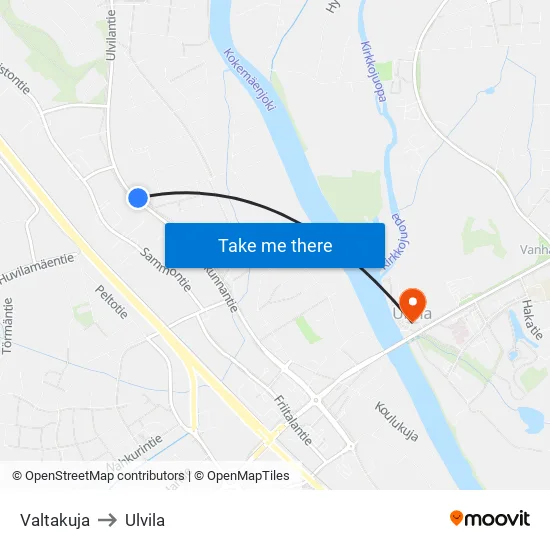 Valtakuja to Ulvila map