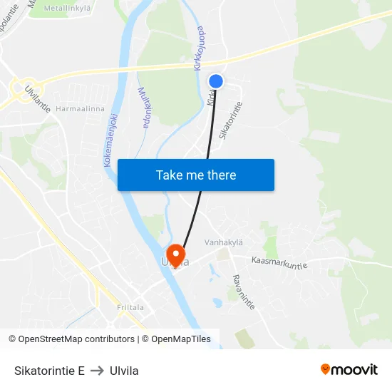 Sikatorintie E to Ulvila map